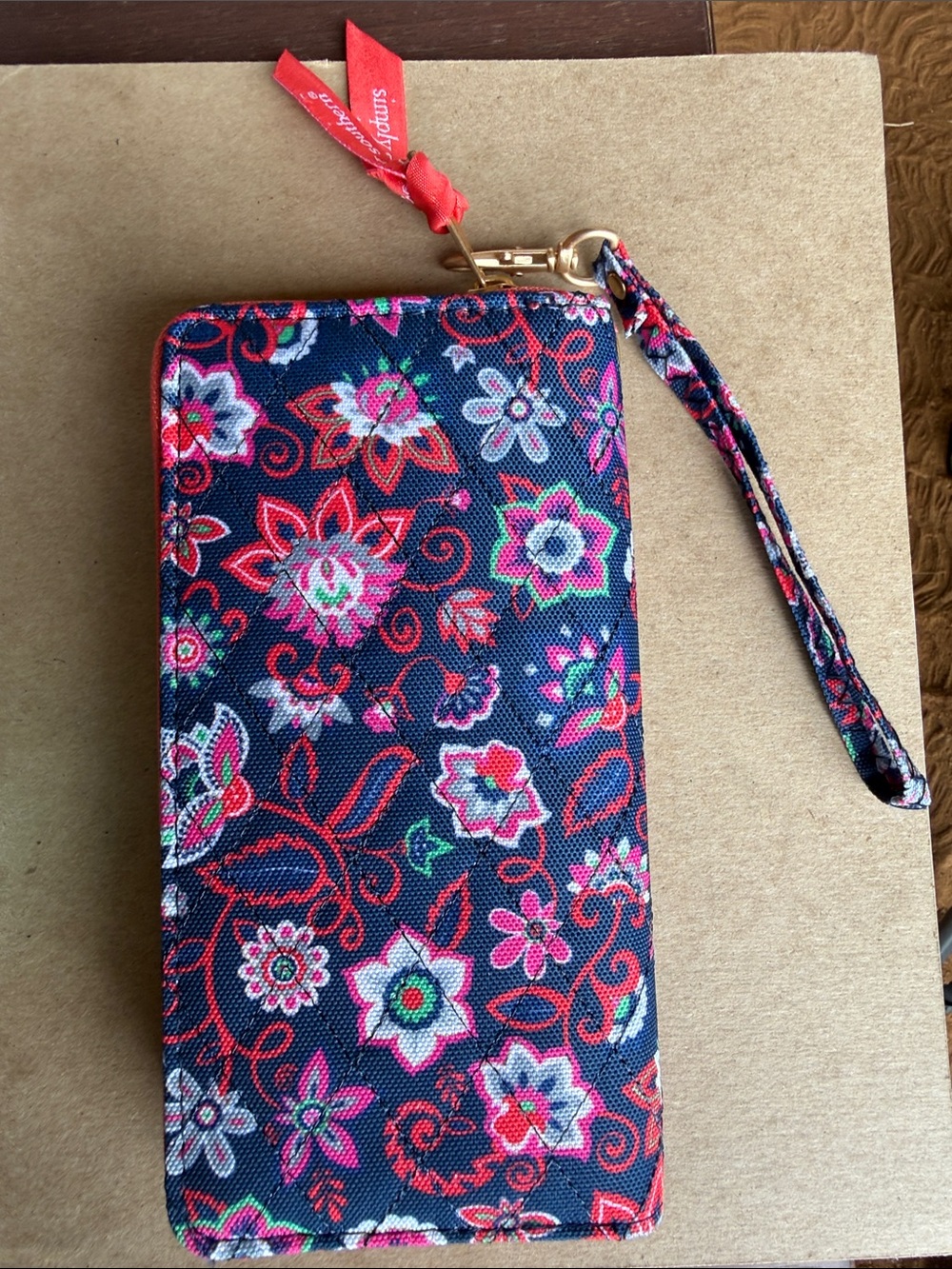 Simply Southern Floral Zip Wristlet Wallet in Navy with Pink & Red Flowers